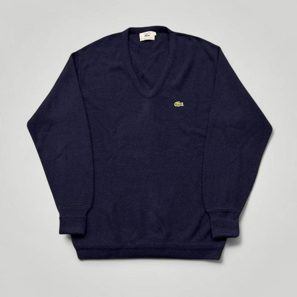 Vintage Izod Lacoste V-Neck Sweater Pullover Navy Acrylic Preppy